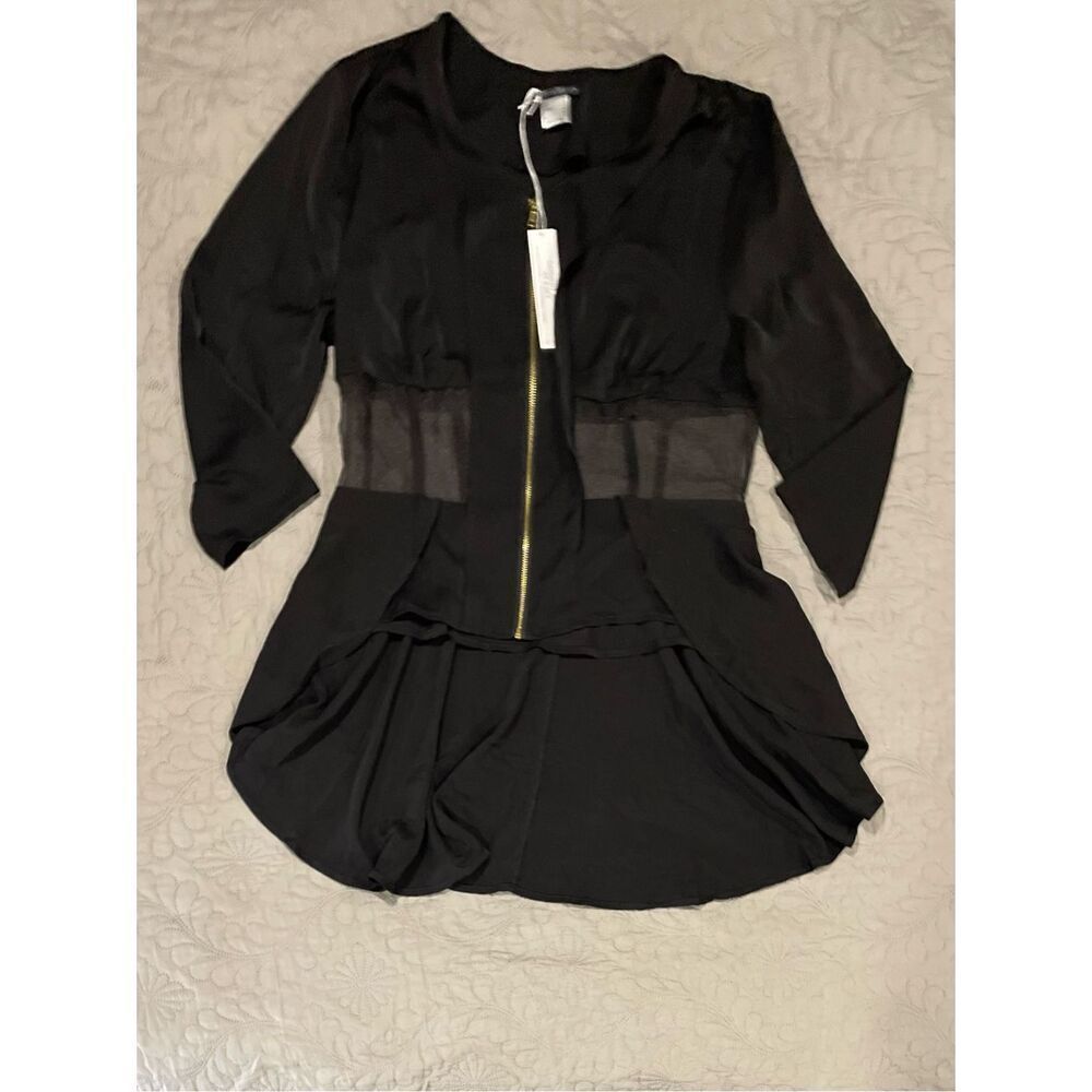 Venus Black Sheer High Low Zip Top 10 New